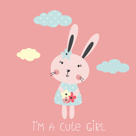 A Vector illustration with cute rabbit for baby shower, greeting card, t-shirt designのイラスト素材