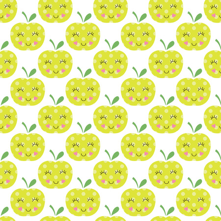Abstract smiling cartoon apples seamless pattern. Cute vector illustration for scrapbook and wrapping paperのイラスト素材