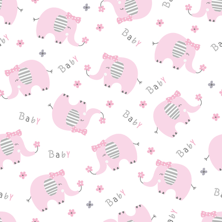 Seamless pattern with cute pink elephants vector illustrationのイラスト素材