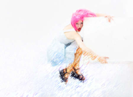 scared woman abstract art  portraitの写真素材