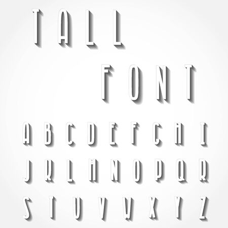 Vector Illustration of Tall Paper 3D Font for Design, Website, Background, Banner. ABC Element Template with Shadow. White Typographic for your Letter, Logo or Nameのイラスト素材