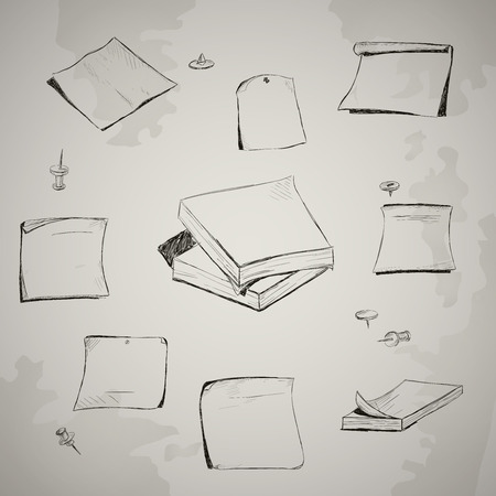 Set of hand drawn paper notes vintage backgroundのイラスト素材