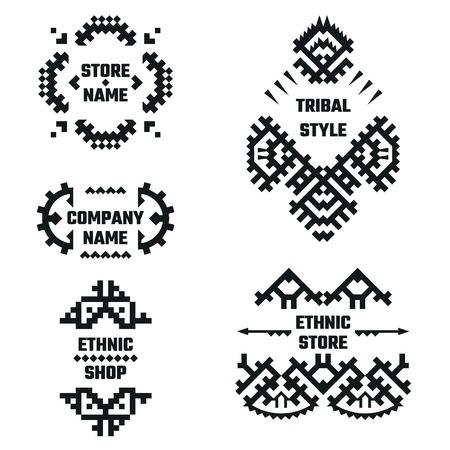 Vector Illustration of Ethnic Style for Design, Website, Background, Banner. Tribal Elements Black and White Template for Company Logo or Brand Conceptのイラスト素材