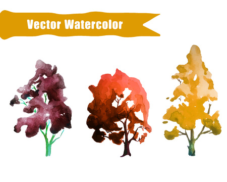 Vector Illustration of watercolour Tree Set for Design, Website, Background, Banner. Autumn Paint with Brush Texture Element Template for eco infographicのイラスト素材
