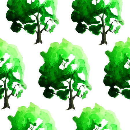 Vector Illustration of watercolour Tree Set for Design, Website, Background, Banner. Summer Paint with Brush Texture Element Template. Seamless Pattern for Textile or Wallpaperのイラスト素材