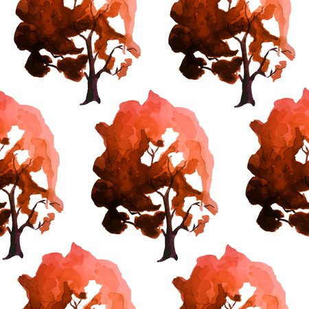 Vector Illustration of watercolour Tree for Design, Website, Background, Banner. Autumn Paint with Brush Texture Element Template. Seamless Pattern for Textile or wallpaperのイラスト素材
