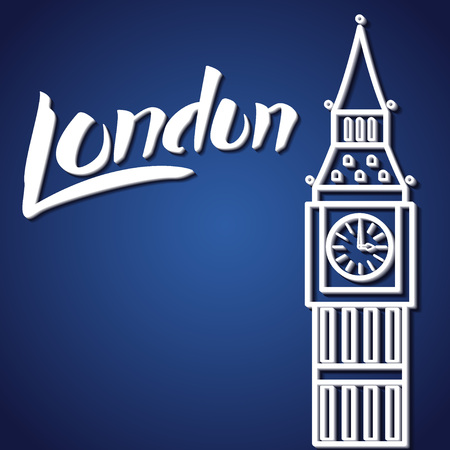 Vector Illustration of Travel London Lettering for Design, Website, Background, Banner. England Toursm logo Template witn Big Ben and Landmarkのイラスト素材