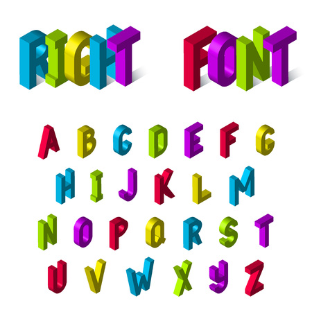 Vector Illustration of 3D Alphabet for Design, Website, Background, Banner. Violet, green, red, yellow, blue Element Template for Your frase, text, adverts. Isolated on white lettersのイラスト素材