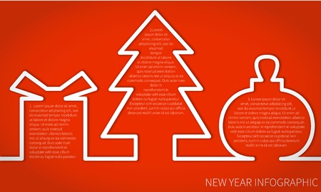 Flat Vector Illustration Happy New Year Infographic Concept with gifts Balls Santa Card for Design, Website, Background Banner. Merry Christmas Cartoon Funny Template for yuor textのイラスト素材