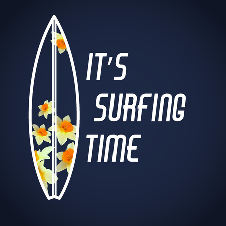 Vector Illustration of outline Summer Holiday Paradise Wave Concept for Design, Website, Background, Banner. Surfing board Silhouette Vacation  Element Template on Beach. Water Sportのイラスト素材