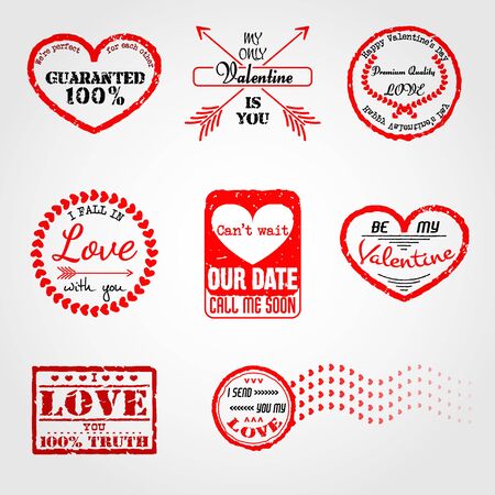 Vector Illustration of Love Postage Emblem Stamp Element Design, Website, Background, Letter, Banner. Label   Valentine Day Template for Lovers Romantic Sendのイラスト素材