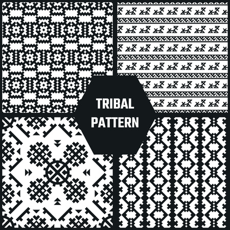 Vector Illustration of Ethnic Style for Design, Website, Background, Banner. Tribal seamless Pattern Black and White Template for Wallpaper, textileのイラスト素材