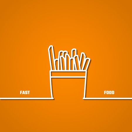 Vector Illustration of Outline FastFood for Design, Website, Background, infographic, Banner. FAt Meal Food concept Template for Menu. Fry silhouette. Potato chipsのイラスト素材