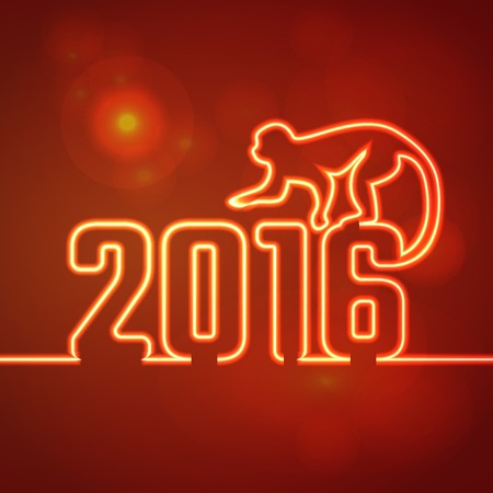 Vector Illustration of 2016 new year Outline neon light BAckgound for Design, Website, Banner. Holiday party Element Template. Chinese horoscope Monkey silhouetteのイラスト素材