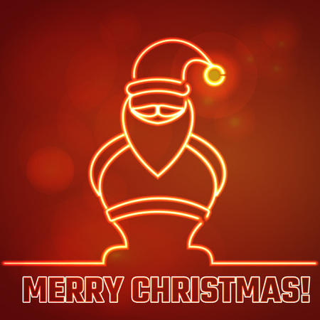 Vector Illustration of Christmas Outline neon light BAckgound for Design, Website, Banner. New year and xmas Element Template. Santa Claus silhouetteのイラスト素材