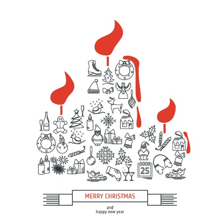 Vector Illustration of Christmas icons outline for Design, Website, Background, Banner. Thin New year Element Templateのイラスト素材