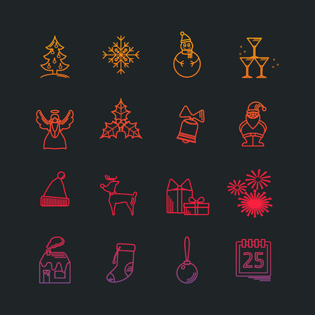 Vector Illustration of Christmas icons set outline for Design, Website, Background, Banner. Thin New year Element Template for your holiday infographicのイラスト素材