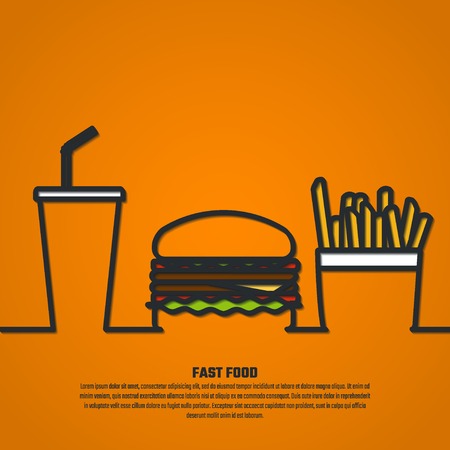 Vector Illustration Of Outline Fastfood For Design Website