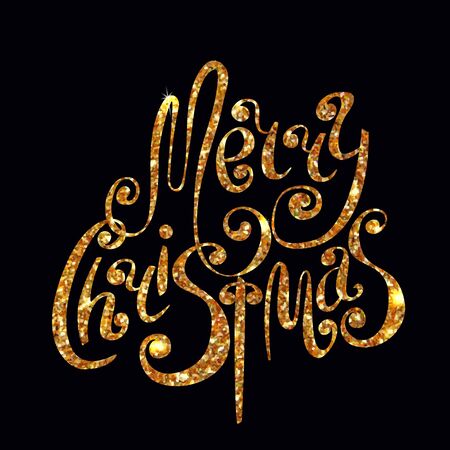 Vector Illustration of Gold Christmas Hand Drawn Lettering for Design, Website, Background, Banner. Typography Xmas card invitation Element Templateのイラスト素材
