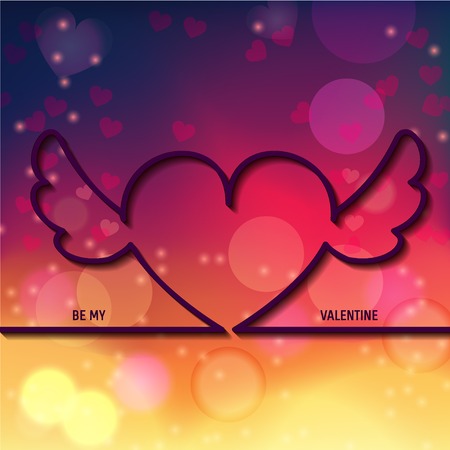 Vector Illustration of Outline Valentines day for Design, Website, Background, Banner. Heart Silhouette wings for greeting card or Premium flyer. Shiny Pink, yellow and red heartsのイラスト素材