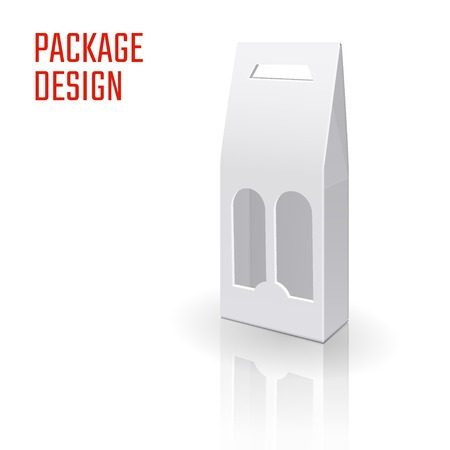 Vector Illustration of Gift craft Box for Design, Website, Background, Banner. Folding package vine bottle Template. Clear Fold alhogol pack for your brand on it. White Mockupのイラスト素材