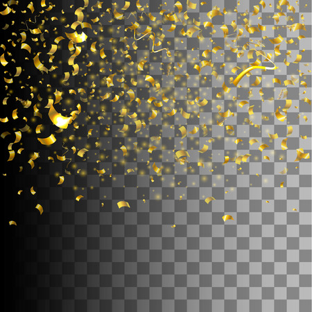Vector Illustration of Golden Confetti decoration colorful for Design, Website, Background, Banner. Holiday party Element Template. Gold Festival object isolated on transparent のイラスト素材