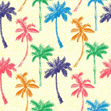 Vector Illustration of Palm Tree Sketch for Design, Website, Background, Banner. Hand Drawing Floral on Beach. Travel and Vacation Ink Element Template. Semless Pattern Wallpaperのイラスト素材