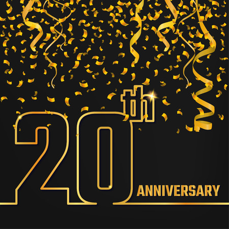 Vector Illustration of Anniversary 20th Outline for Design, Website, Background, Banner. Jubilee silhouette Element Template for festive greeting card. Shiny gold Confetti celebration