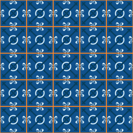 Vector Illustration of Moroccan tiles Seamless Pattern for Design, Website, Background, Banner.Spanish element for Wallpaper, Ceramic or Textile. Middle Ages Ornament Texture Templateのイラスト素材