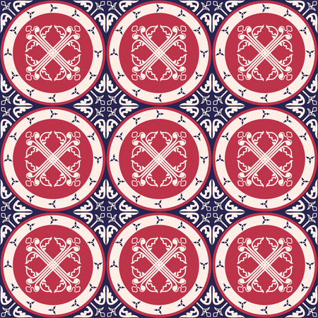 Vector Illustration of Moroccan tiles Seamless Pattern for Design, Website, Background, Banner.Spanish element for Wallpaper, Ceramic or Textile. Middle Ages Ornament Texture Templateのイラスト素材