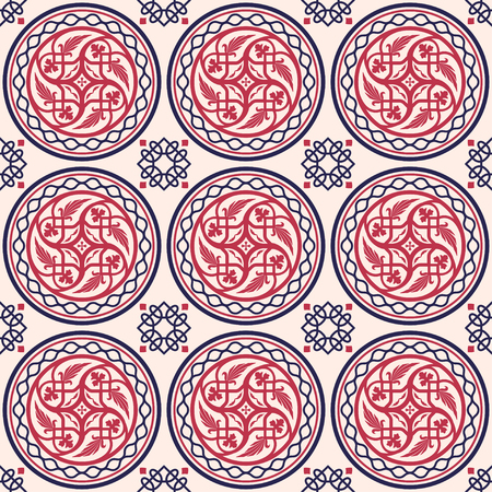 Vector Illustration of Moroccan tiles Seamless Pattern for Design, Website, Background, Banner.Spanish element for Wallpaper, Ceramic or Textile. Middle Ages Ornament Texture Templateのイラスト素材