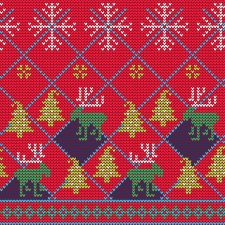 Vector Illustration of Ugly sweater seamless Pattern for Design, Website, Background, Banner. Merry christmas Knitted Retro cloth with Snowflake Element Templateのイラスト素材