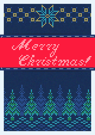 Vector Illustration of Ugly sweater Holidays Pattern for Design, Website, Background, Banner. Merry christmas Knitted Retro cloth with christmas tree Element Templateのイラスト素材