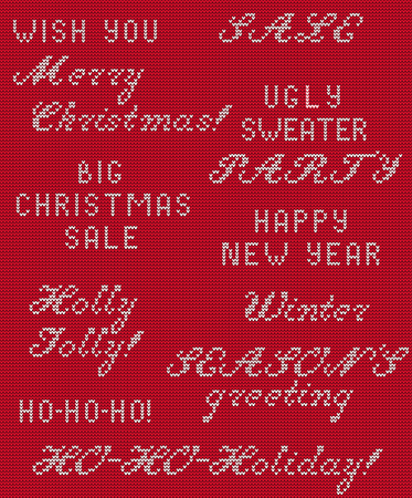 Vector Christmas Knitted Phrase for design. Typography retro template for greeting or advert brouchureのイラスト素材