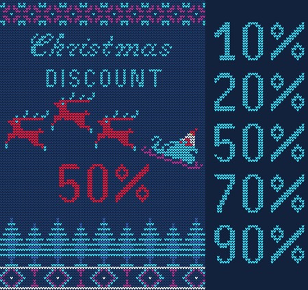 Vector Illustration of Knitted Sweater Sale card for Design, Website, Background, Banner.Big Christmas Discount Template. Seasons Sale Poster.のイラスト素材