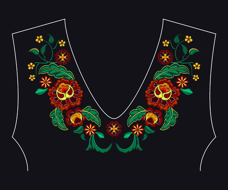 Vector Illustration of Embroidery Pattern for Design, Background. Floral Ornament for Textile. Fancywork Texture Templateのイラスト素材