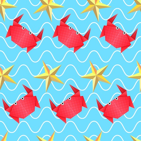 Starfish and crab origami sea themed patternのイラスト素材