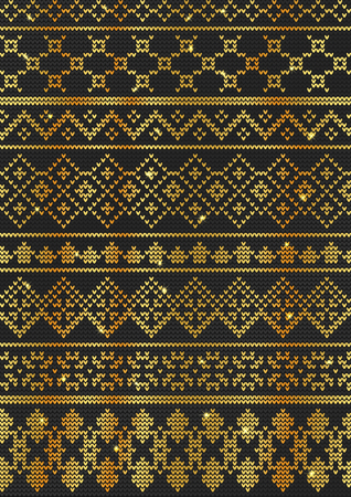 Vector Illustration of Gold Ugly sweater seamless Pattern for Design, Website, background, Banner. Merry christmas Knitted Retro cloth with Snowflake Element Templateのイラスト素材