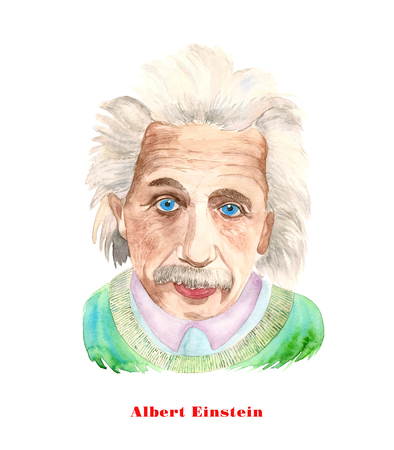 Watercolor illustration of Albert Einstein on white background.のeditorial素材