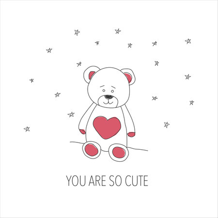 Valentine Day card with a lovely bear in vector.のイラスト素材