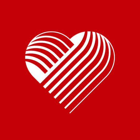 Logo of white heart made of abstract geometric shapes and lines on a red background.のイラスト素材