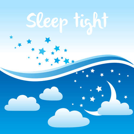 Vector background with night sky scenery, stars, moon, cloudsのイラスト素材