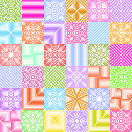 Snowflakes placed in a chess, checkerboard order. Seamless pattern. Vector illustration. Winter New Year, Christmas colorful background.のイラスト素材