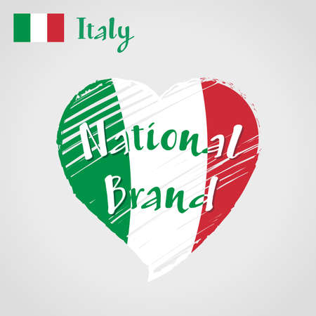 Vector flag heart of Italy, National Brand. Italy flag in shape of heart, pencil strokes drawing.のイラスト素材