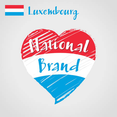 Vector flag heart of Luxembourg, National Brand. Luxembourg flag in shape of heart, pencil strokes drawing.のイラスト素材