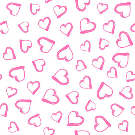 Seamless pattern with hand drawn hearts. Happy Valentine s Day greeting. Vector illustration with hand drawn pink hearts.のイラスト素材