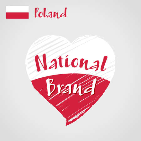 Vector flag heart of Poland, National Brand. Poland flag in shape of heart, pencil strokes drawing.のイラスト素材