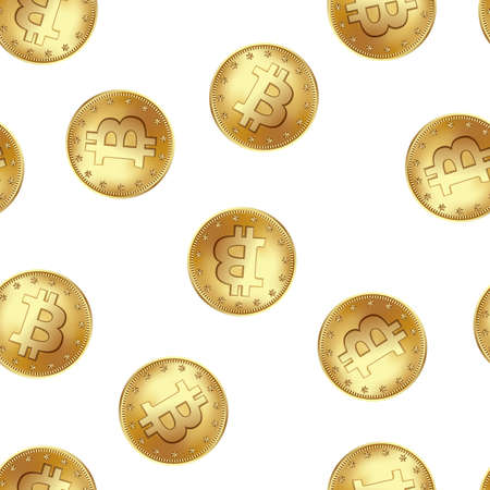 Bitcoin golden coin seamless pattern. Golden rain of flying money.のイラスト素材