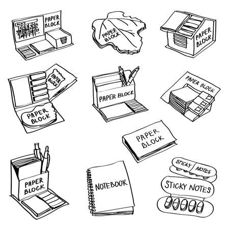 Set of hand drawn paper products doodles isolated on a white background.のイラスト素材