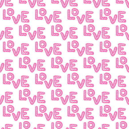 Love seamless pattern. Happy Valentines Day greeting card. Hand. Vector illustration isolated on white background.のイラスト素材